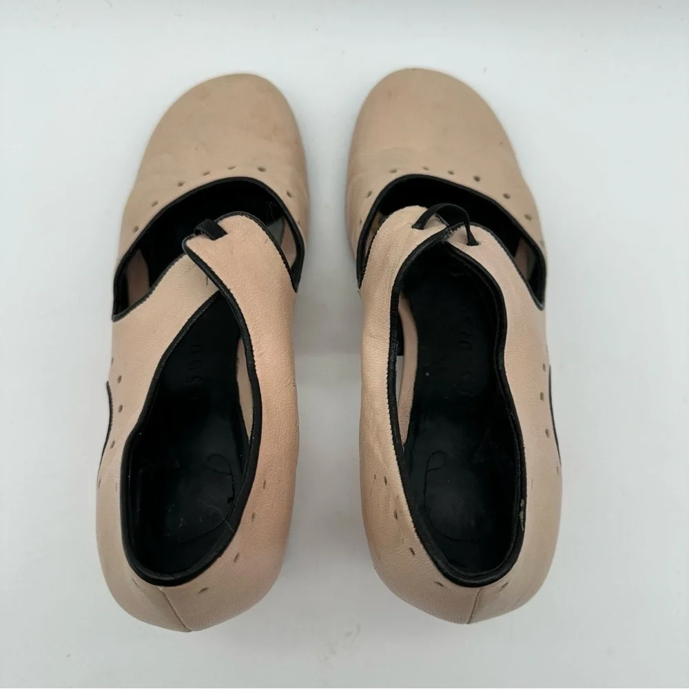 Gentle Souls Blush Pink Leather Wedge Mary Jane Shoes
